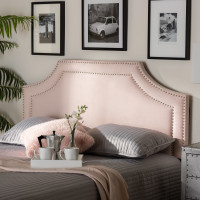 Baxton Studio BBT6566-Light Pink-HB-Full Avignon Modern and Contemporary Light Pink Velvet Fabric Upholstered Full Size Headboard